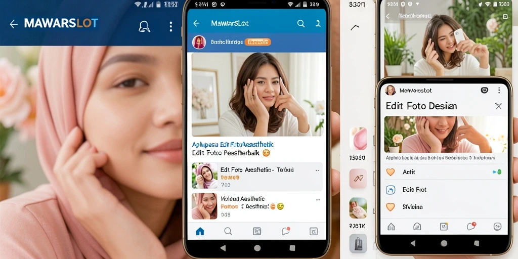 Antarmuka pengguna MAWARSLOT dengan berbagai fitur Edit Foto Aesthetic.